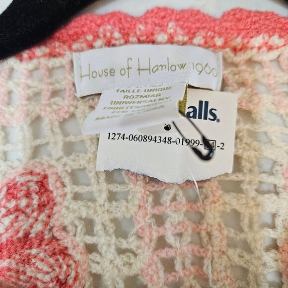 NWT House of Harlow Crochet Shawl Poncho One Size Sweater Pink Bow Fringe Boho - Picture 10 of 10